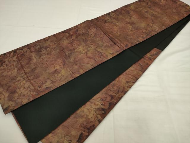 平和屋着物◎六通柄袋帯　ふくれ織　草花文　金糸　正絹　逸品　AABK2600pf