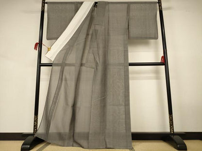 平和屋着物＊夏物　紗紬　縞　正絹　逸品　AABK2601jd