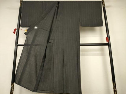 平和屋着物＊夏物　男性　小千谷ちぢみ　縞　麻　逸品　AABK2604jd