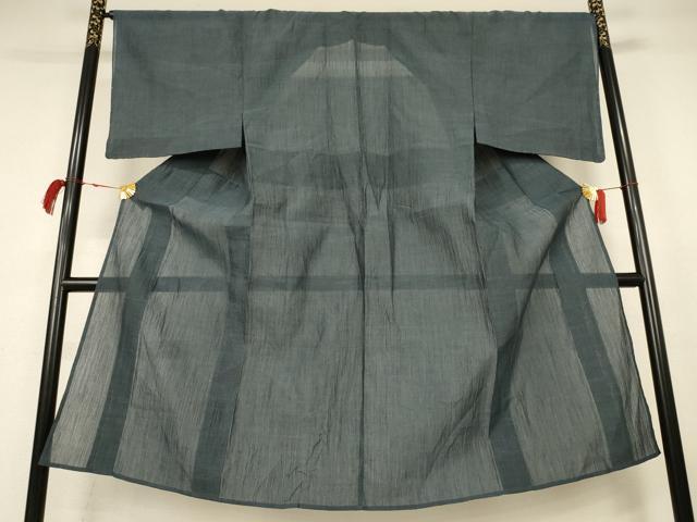 平和屋着物＊夏物　男性　小千谷ちぢみ　錆鉄御納戸色　麻　逸品　AABK2606jd