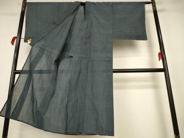 平和屋着物＊夏物　男性　小千谷ちぢみ　錆鉄御納戸色　麻　逸品　AABK2606jd