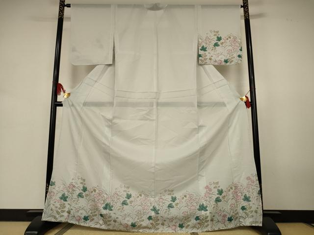 平和屋着物＊夏物　訪問着　絽　草花文　ロング丈　洗える着物　AABK2618jd