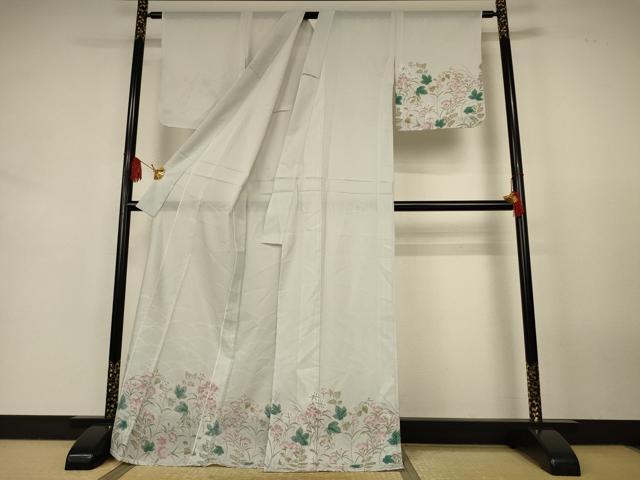 平和屋着物＊夏物　訪問着　絽　草花文　ロング丈　洗える着物　AABK2618jd