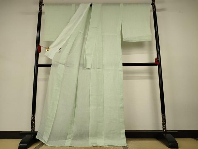 平和屋着物＊夏物　上布　若芽色　くるり　麻　逸品　AABK2620jd