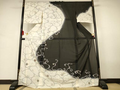 平和屋着物＊夏物　訪問着　絽　流水楓文　銀彩　ロング丈　正絹　逸品　AABK2621jd
