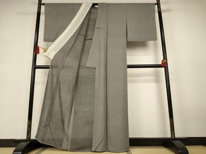 平和屋着物＊夏物　伝統工芸士 砂川健一　江戸小紋　絽　万筋　灰色×黒色　正絹　逸品　AABK2624jd