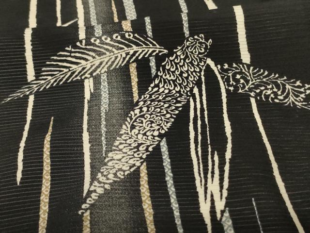 平和屋着物＊夏物　小紋　絽　笹竹文　暈し染め　黒地　正絹　逸品　AABK2625jd