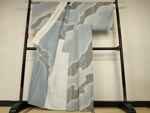 平和屋着物＊夏物　訪問着　絽　型染め　道長花文　暈し染め　正絹　逸品　AABK2626jd