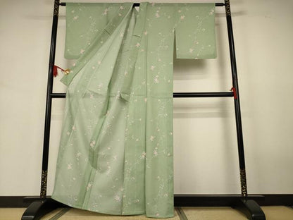 平和屋着物＊夏物　小紋　絽　枝花文　洗える着物　AABK2627jd