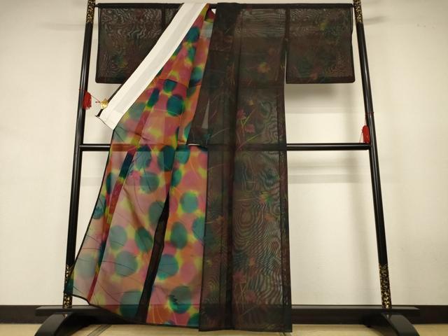 平和屋着物＊夏物　小紋　風通紗　草花文　正絹　逸品　AABK2630jd