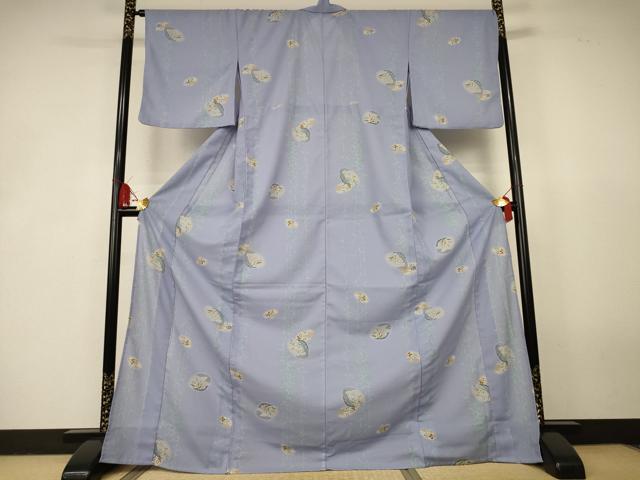 平和屋着物＊夏物　小紋　絽　貝合わせ花文　洗える着物　AABK2632jd