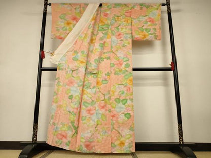 平和屋着物＊夏物　小紋　絽　手描き　草花文　暈し染め　正絹　逸品　AABK2643jd