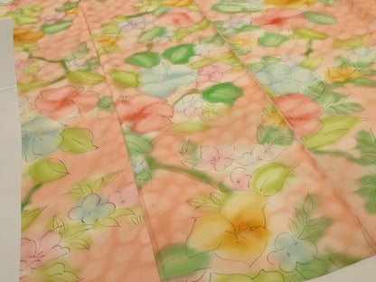 平和屋着物＊夏物　小紋　絽　手描き　草花文　暈し染め　正絹　逸品　AABK2643jd