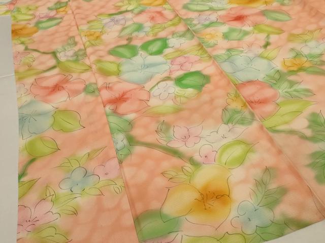 平和屋着物＊夏物　小紋　絽　手描き　草花文　暈し染め　正絹　逸品　AABK2643jd