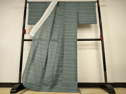 平和屋着物＊夏物　小紋　絽　横段文　洗える着物　AABK2644jd
