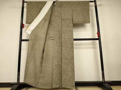 平和屋着物＊夏物　紗紬　枝葉文　正絹　逸品　AABK2648jd