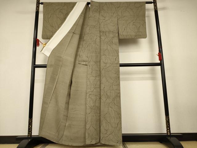 平和屋着物＊夏物　紗紬　枝葉文　正絹　逸品　AABK2648jd