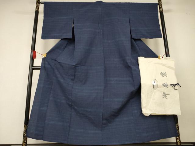 平和屋着物＊夏物　小千谷ちぢみ　横段文　銀座むら田　たとう紙付き　麻　逸品　AABK2653jd