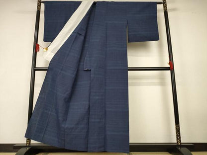 平和屋着物＊夏物　小千谷ちぢみ　横段文　銀座むら田　たとう紙付き　麻　逸品　AABK2653jd