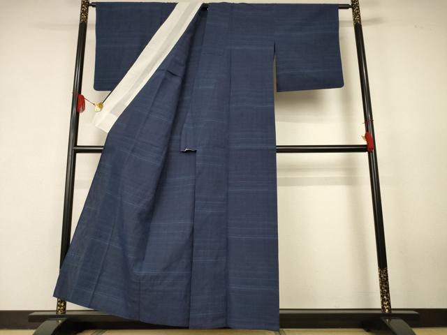 平和屋着物＊夏物　小千谷ちぢみ　横段文　銀座むら田　たとう紙付き　麻　逸品　AABK2653jd