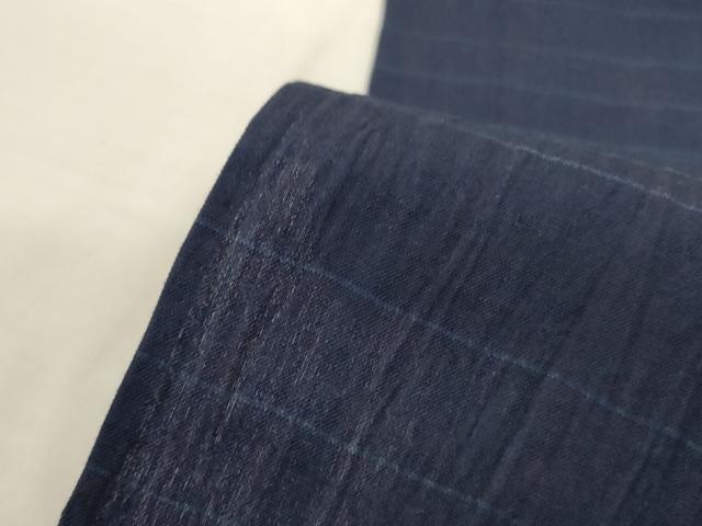 平和屋着物＊夏物　小千谷ちぢみ　横段文　銀座むら田　たとう紙付き　麻　逸品　AABK2653jd
