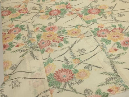 平和屋着物＊夏物　小千谷ちぢみ　草花文　麻　逸品　AABK2654jd