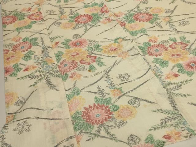 平和屋着物＊夏物　小千谷ちぢみ　草花文　麻　逸品　AABK2654jd