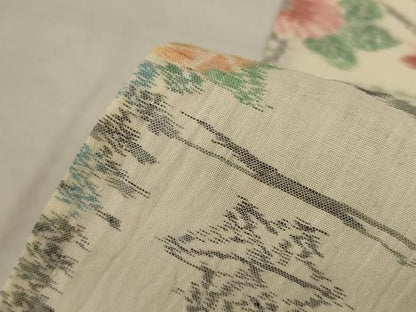 平和屋着物＊夏物　小千谷ちぢみ　草花文　麻　逸品　AABK2654jd
