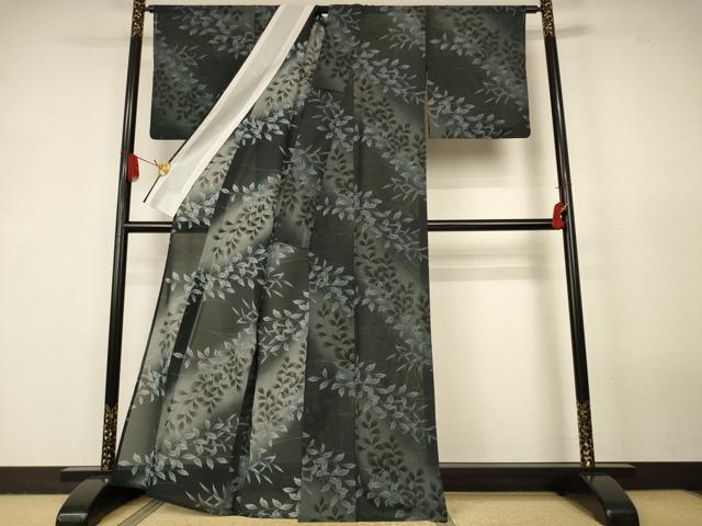 平和屋着物＊夏物　小紋　紗　枝葉文　暈し染め　洗える着物　AABK2655jd