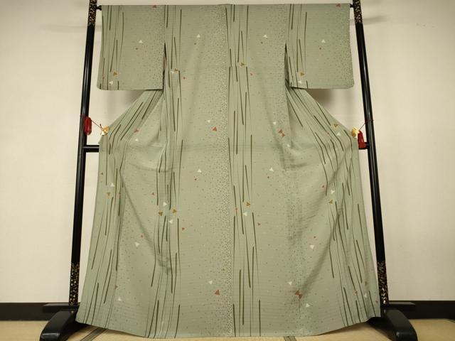 平和屋着物＊夏物　小紋　絽　幾何学文様　洗える着物　AABK2658jd