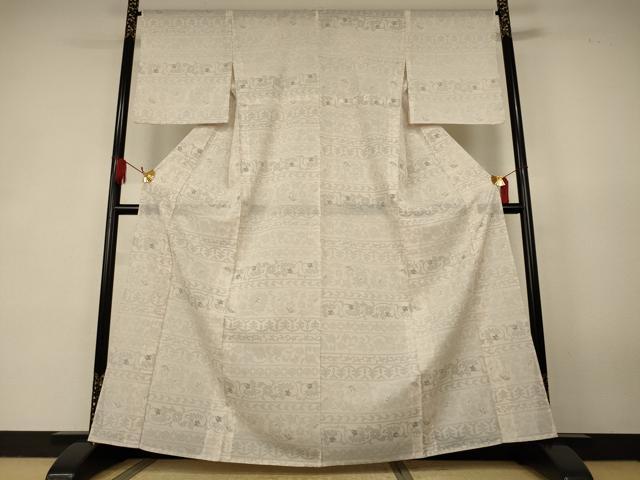 平和屋着物＊夏物　小紋　絽　花唐草間道　正絹　逸品　AABK2660jd
