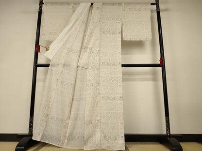 平和屋着物＊夏物　小紋　絽　花唐草間道　正絹　逸品　AABK2660jd