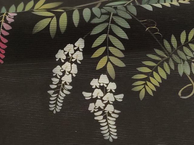 平和屋着物＊夏物　訪問着　絽　枝垂れ花文　黒地　正絹　逸品　AABK2661jd
