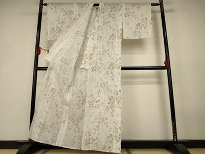 平和屋着物＊夏物　小紋　紗　麻の葉花文　AABK2666jd