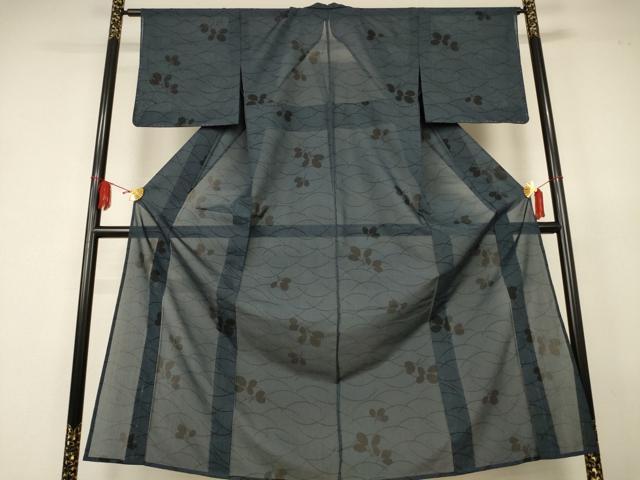 平和屋着物＊夏物　小紋　紗　芝葉文　洗える着物　未使用　AABK2668jd