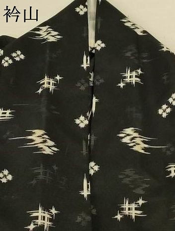 平和屋着物＊夏物　小紋　絽　琉球絣文　黒地　洗える着物　AABK2669jd