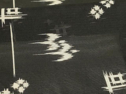 平和屋着物＊夏物　小紋　絽　琉球絣文　黒地　洗える着物　AABK2669jd