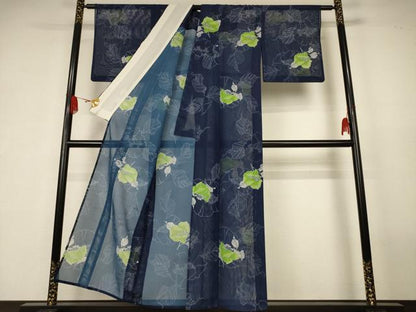 平和屋着物＊夏物　小紋　絽　草花文　洗える着物　AABK2671jd