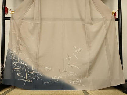 平和屋着物＊夏物　訪問着　絽　駒刺繍　流水葉文　暈し染め　正絹　逸品　AABK2673jd