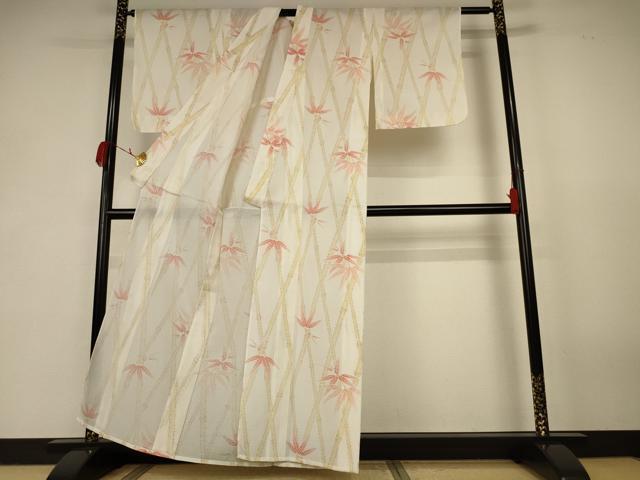 平和屋着物＊夏物　小紋　紗　笹竹文　洗える着物　AABK2678jd