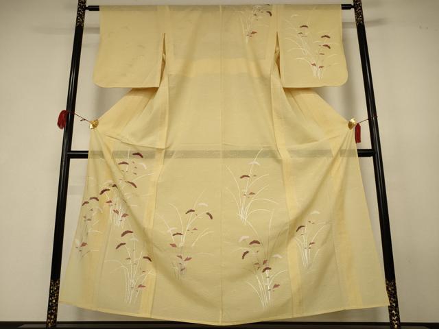 平和屋着物＊夏物　訪問着　立波紋絽　枝花文　銀彩　正絹　逸品　AABK2679jd