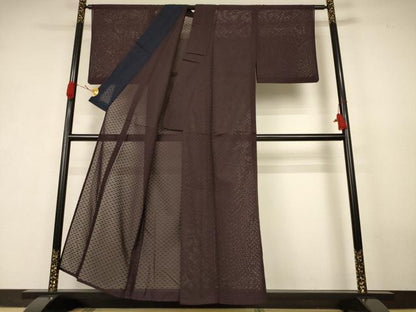 平和屋着物＊夏物　色無地　霞紋紗　黒鳶色　正絹　逸品　AABK2680jd
