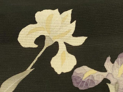 平和屋着物＊夏物　訪問着　絽　草花文　黒地　正絹　逸品　AABK2683jd