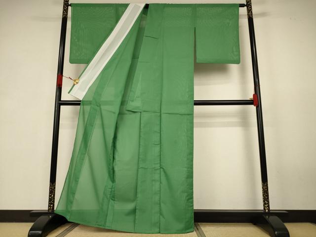 平和屋着物＊夏物　色無地　絽　浅緑色　洗える着物　AABK2684jd