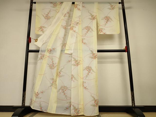 平和屋着物＊夏物　小紋　絽　草花文　洗える着物　AABK2685jd
