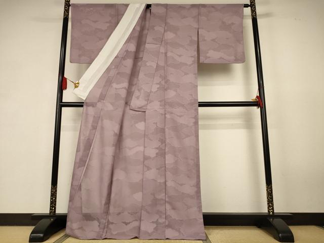 平和屋着物＊夏物　色無地　雲取り紋紗　胡桃染色　正絹　逸品　AABK2686jd