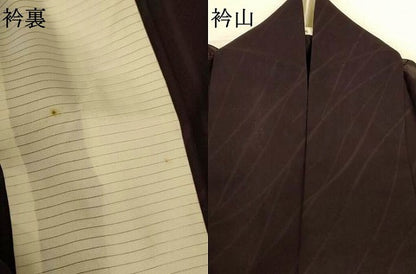 平和屋着物＊夏物　色無地　よろけ斜縞紋紗　黒紅色　正絹　逸品　AABK2690jd