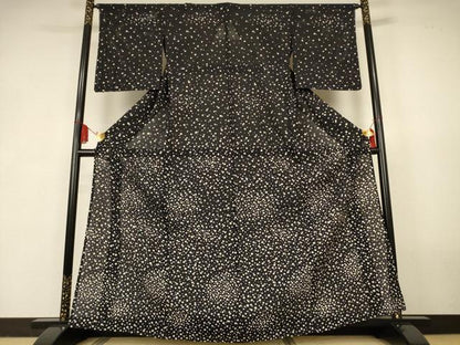 平和屋着物＊夏物　訪問着　縦絽　霞文　黒地　正絹　逸品　AABK2693jd