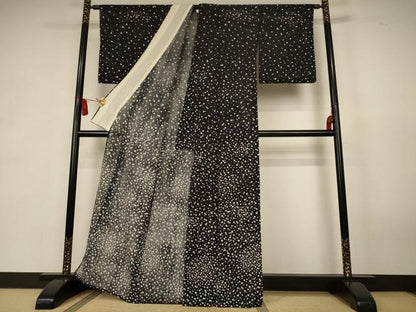 平和屋着物＊夏物　訪問着　縦絽　霞文　黒地　正絹　逸品　AABK2693jd