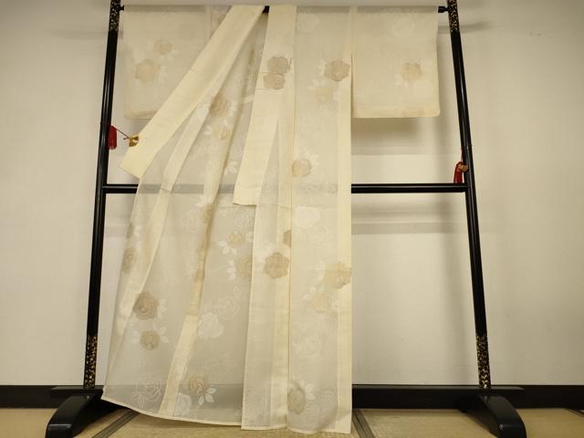 平和屋着物＊夏物　小紋　紗　薔薇　金糸　正絹　逸品　AABK2694jd